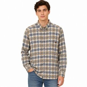 SOLARIS Mens Khaki Navy Blue Graphic Button Down Long Sleeve Shirt Sz 3XLT NWT